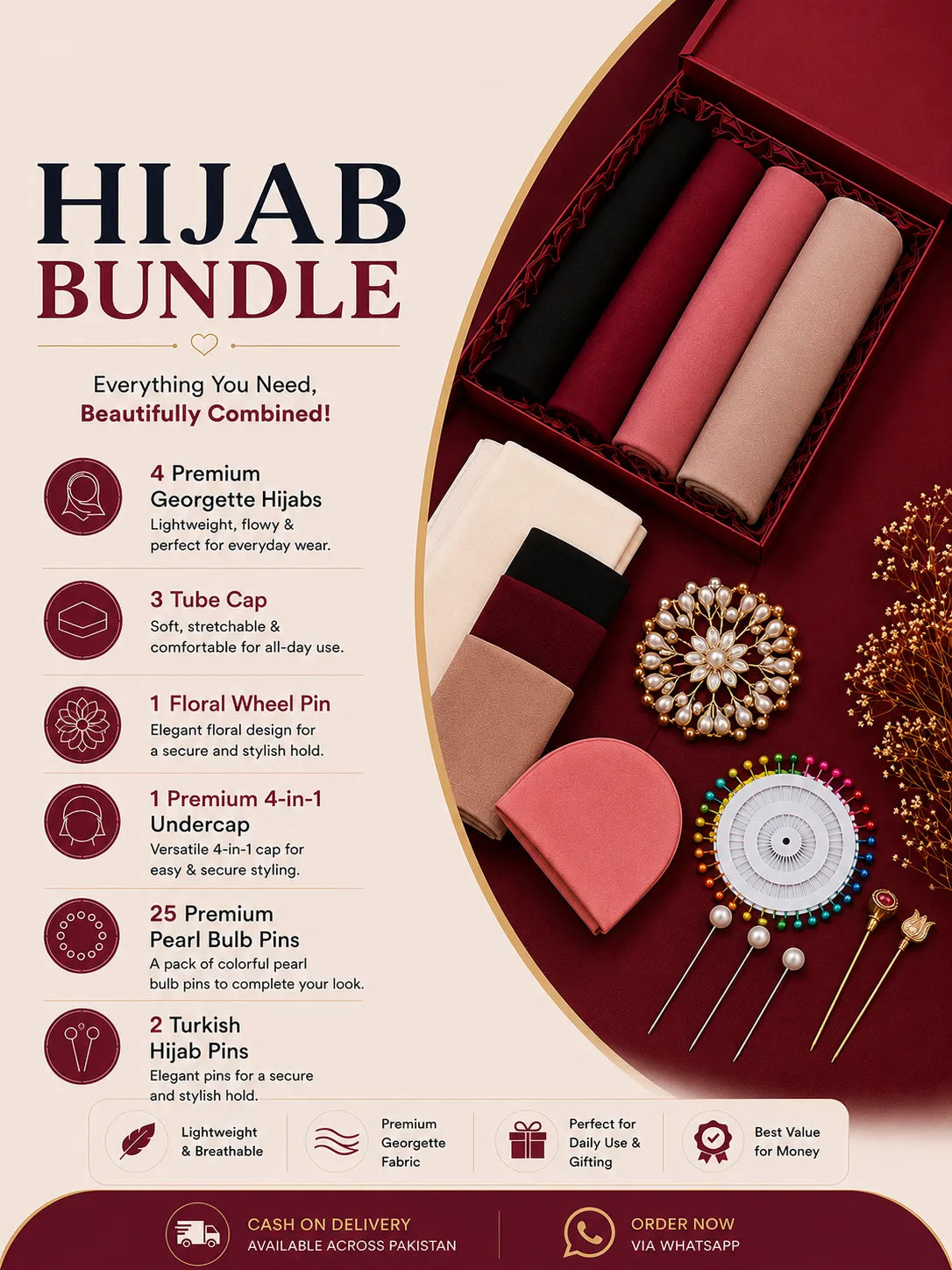 Deal 01 - Premium Hijab Accessories & Georgette Collection