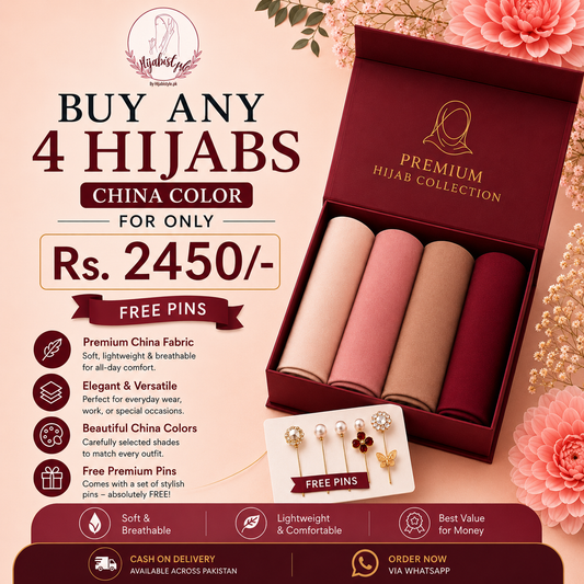 Deal 04 – Buy Any 4 China Color Hijabs | Free Premium Pins